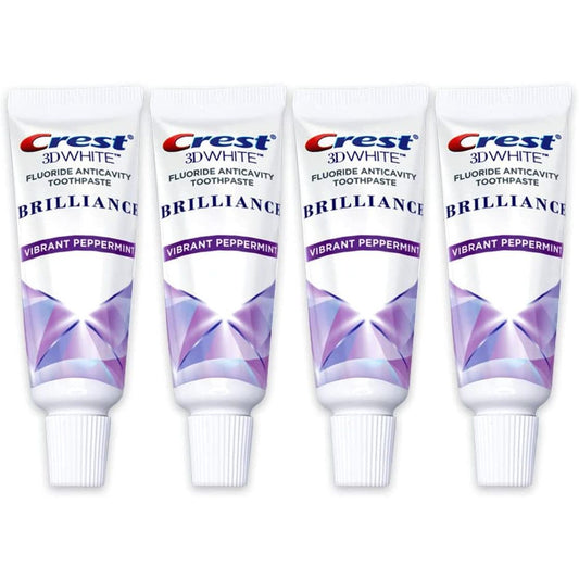Crest 3D White Brilliance Toothpaste, Vibrant Peppermint, Travel Size 0.85 Oz (24G) - Pack of 4