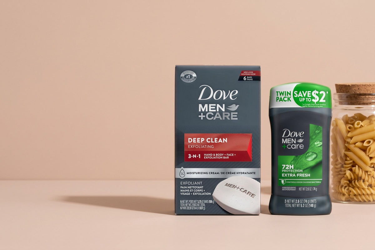 Dove Men+Care products in a studio photo