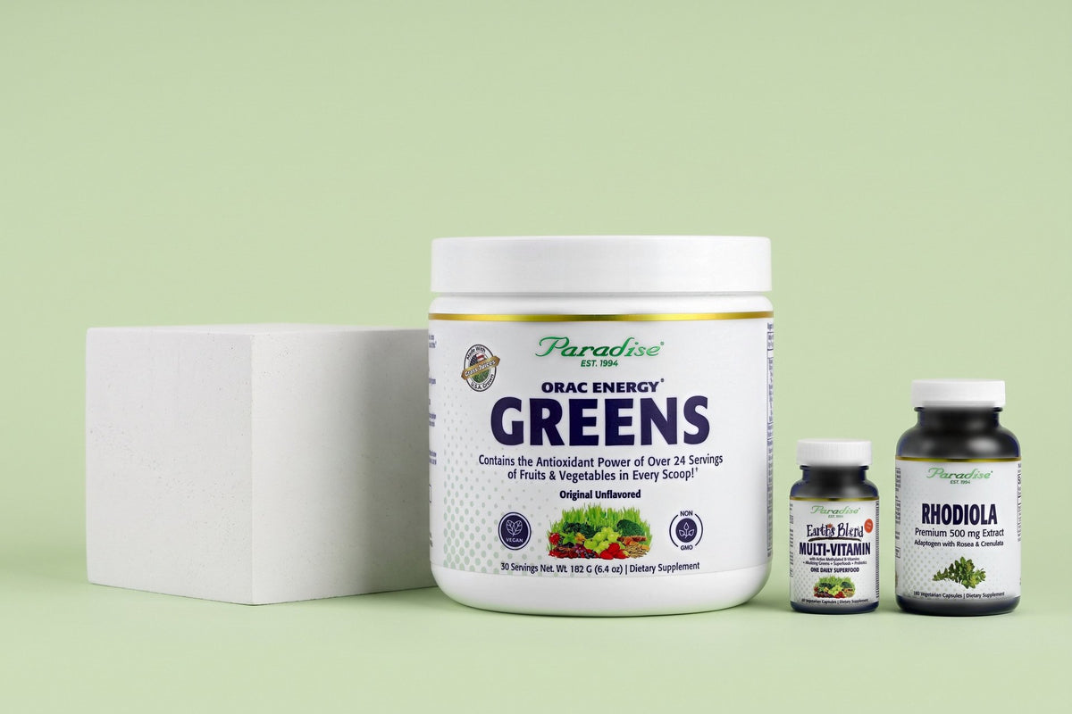 Paradise Herbs products in a studio photo