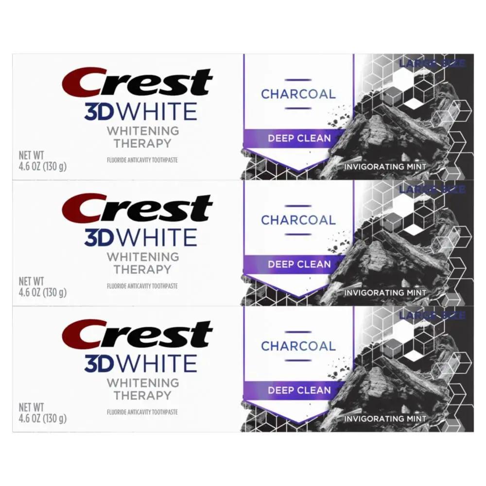 Crest 3D White Whitening Therapy Charcoal Deep Clean Invigorating Mint Teeth Whitening Toothpaste, 4.6 Oz Pack of 3, Anticavity Fluoride Toothpaste, Gently Brightens Teeth, Strengthens Enamel