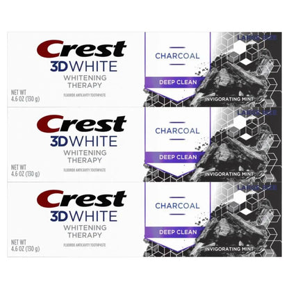 Crest 3D White Whitening Therapy Charcoal Deep Clean Invigorating Mint Teeth Whitening Toothpaste, 4.6 Oz Pack of 3, Anticavity Fluoride Toothpaste, Gently Brightens Teeth, Strengthens Enamel