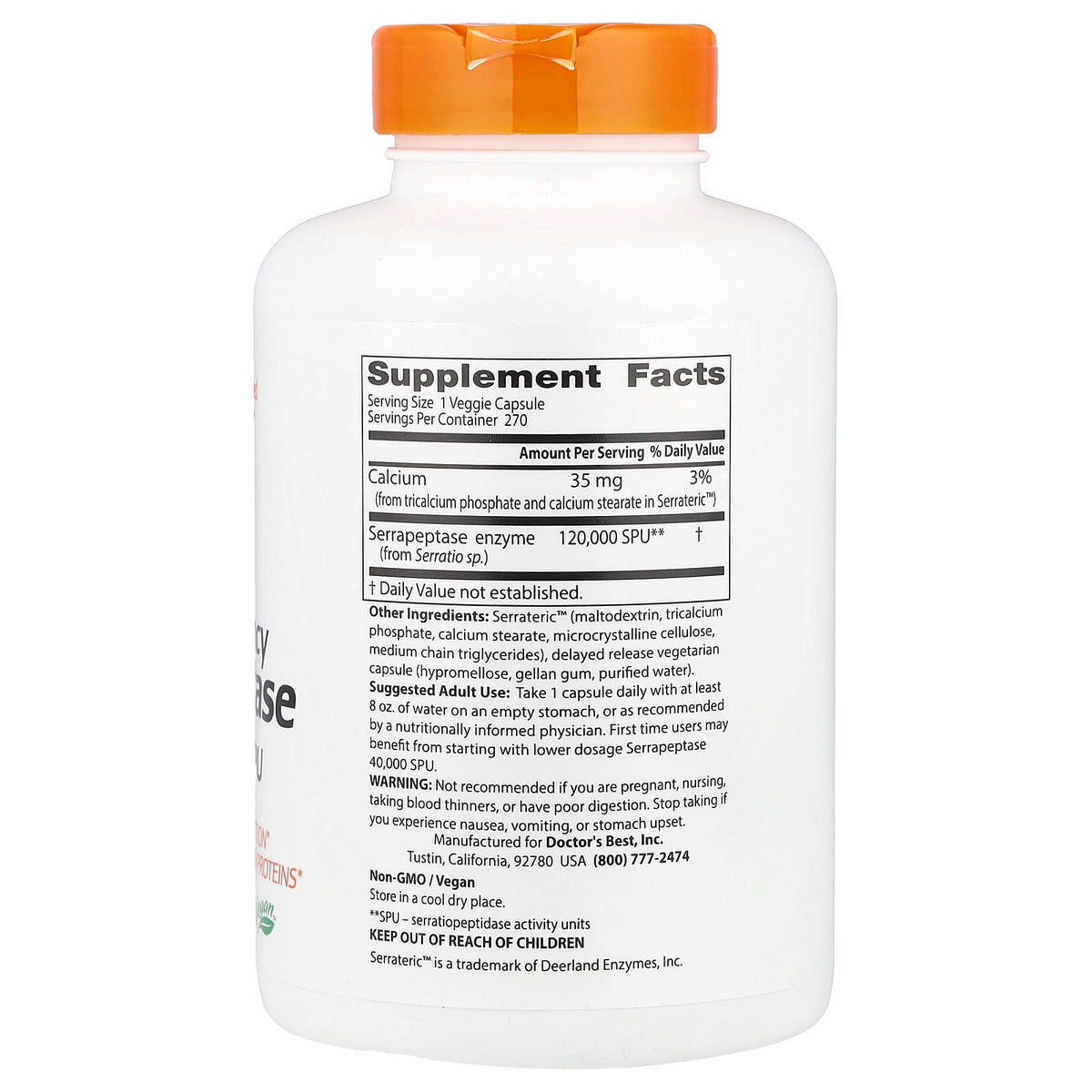 Doctor's Best High Potency Serrapeptase 120,000 SPU, 270 Veggie Caps - view 2