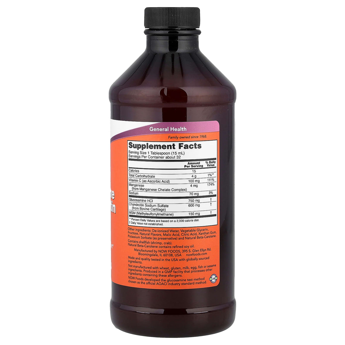 NOW Foods Liquid Glucosamine & Chondroitin with MSM, Citrus, 473 ml (16 fl oz) - view 2