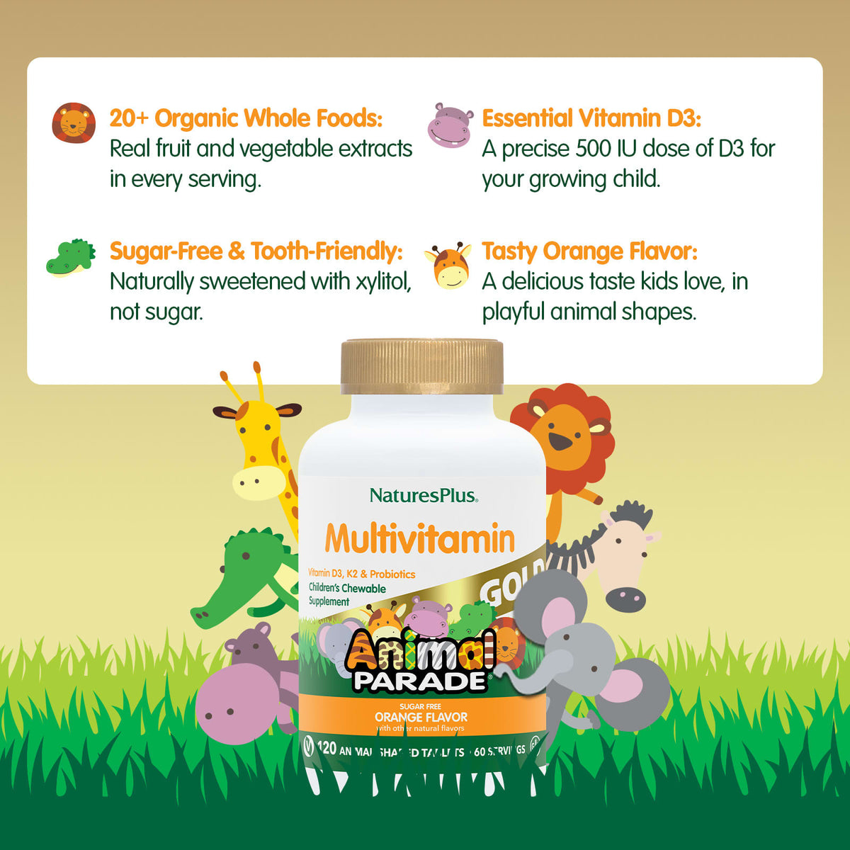 NaturesPlus Animal Parade Gold Children's Chewable Multi, Orange, 120 Tablets - view 4