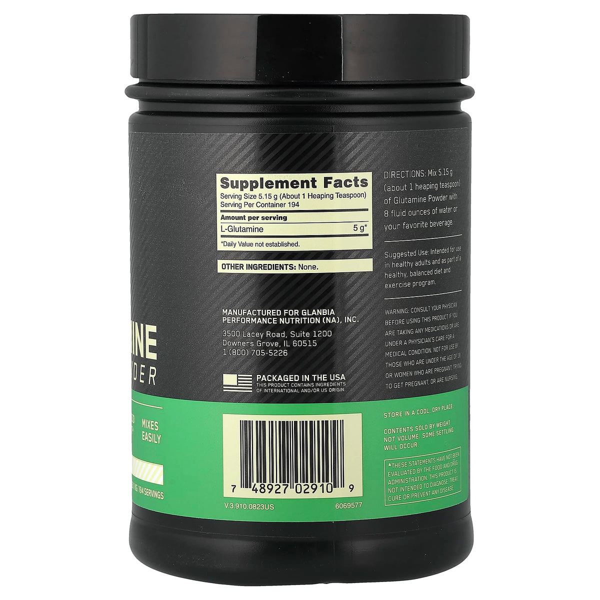 Optimum Nutrition Glutamine Powder, Unflavoured, 1 kg (2.2 lb) — alternate product view