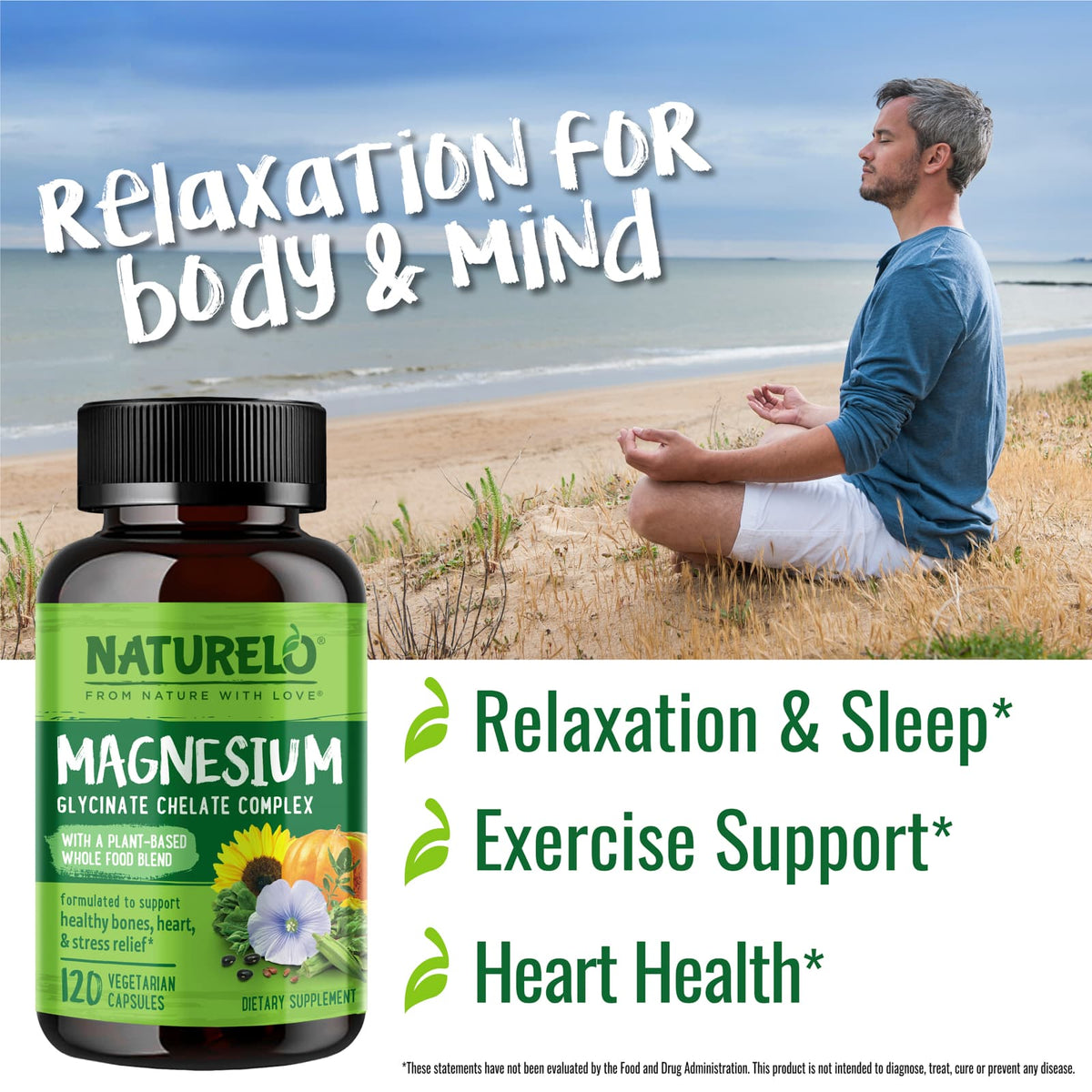 Naturelo Magnesium Glycinate Chelate Complex, 120 Vegetarian Capsules - view 4