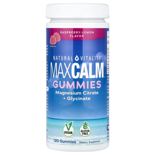 Natural Vitality MaxCalm Magnesium Gummies, Raspberry-Lemon, 120 Count