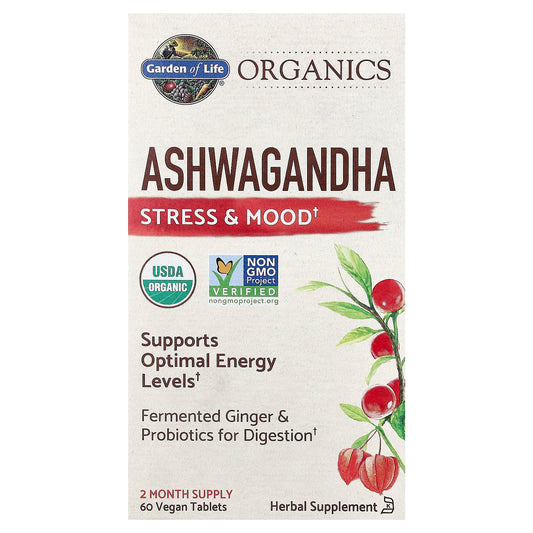 Garden of Life Organics Ashwagandha, 60 Vegan Tablets (600 mg per Tablet)