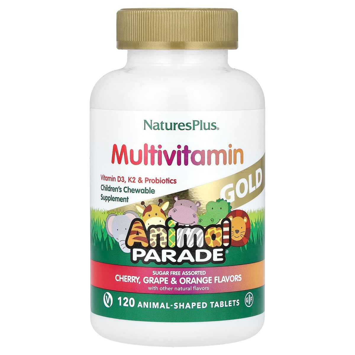 NaturesPlus Animal Parade Gold Children's Multivitamin, Assorted, 120 Tablets — product view