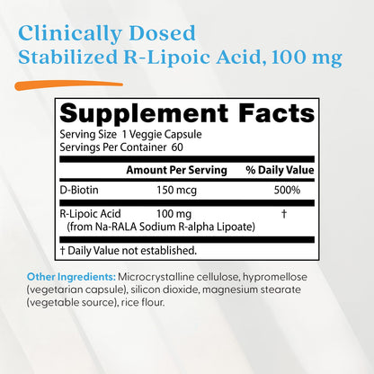Doctor's Best Stabilized R-Lipoic Acid, 100 mg, 60 Veggie Caps - view 4