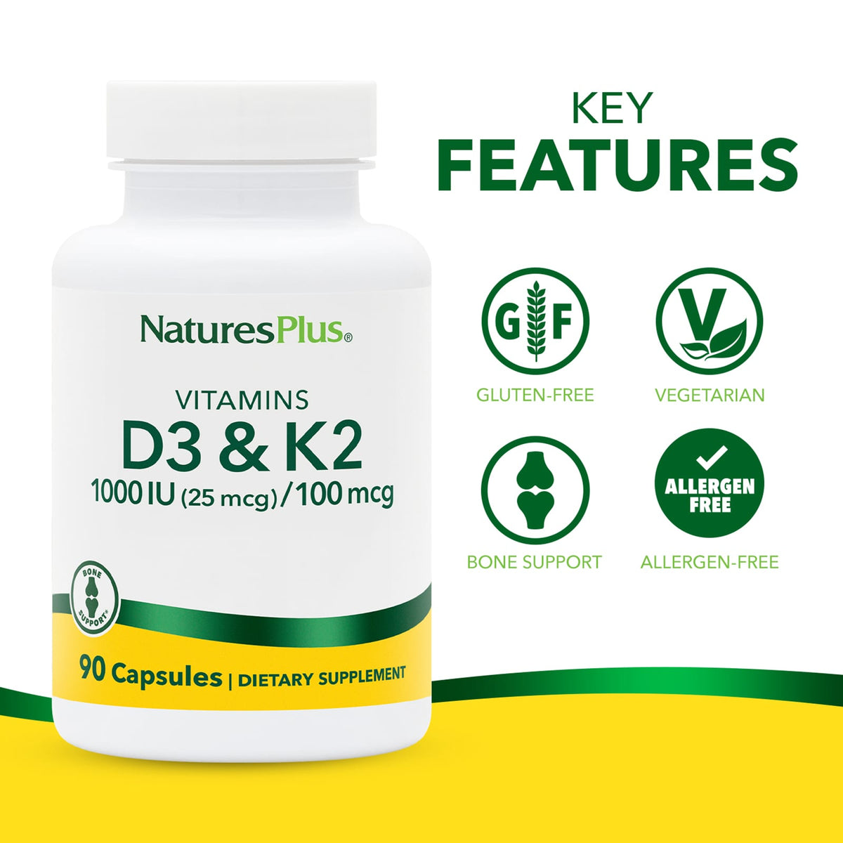 NaturesPlus Vitamin D3 & K2, 90 Capsules - view 3