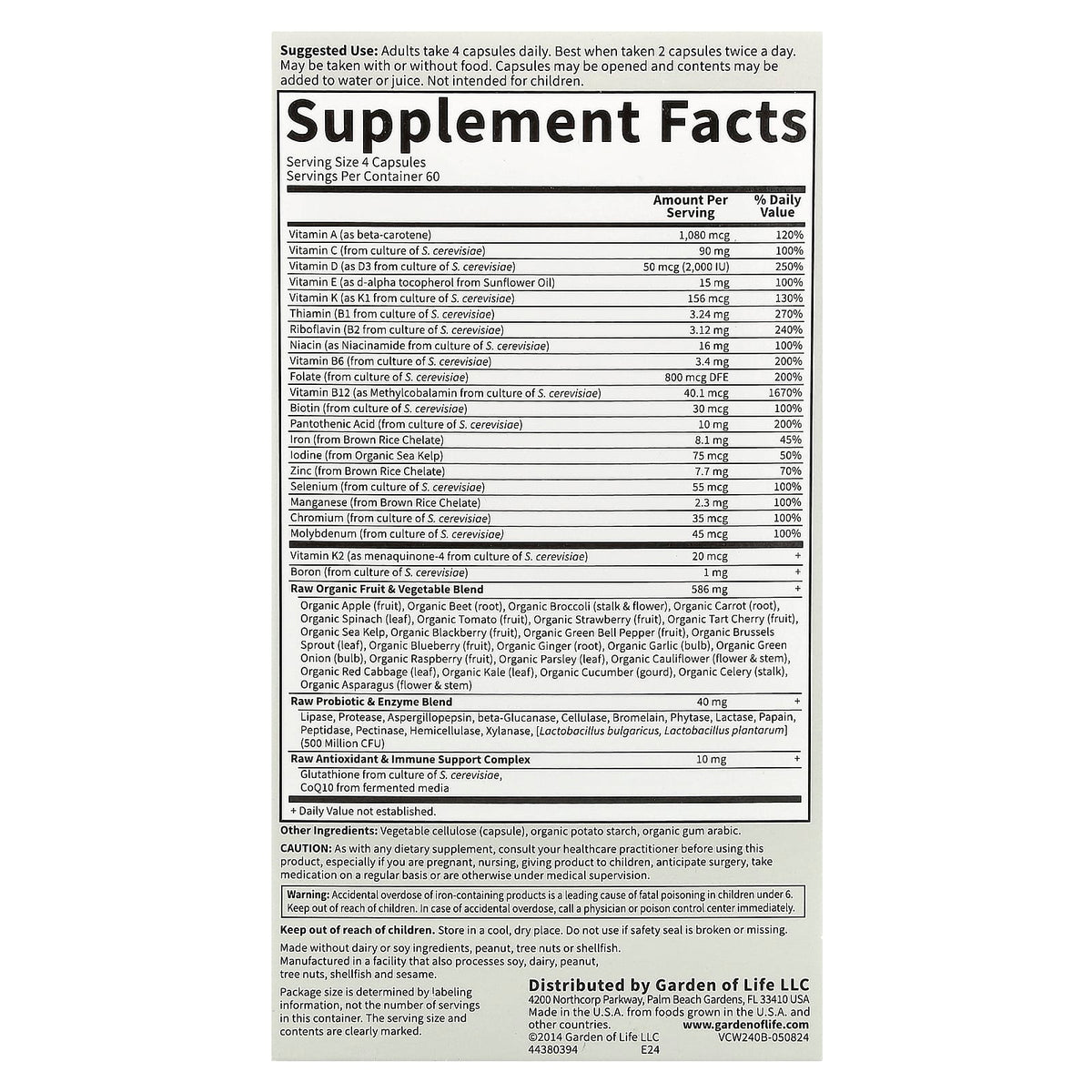 Garden of Life Vitamin Code Women Whole Food Multivitamin, 240 Veg Capsules - view 2