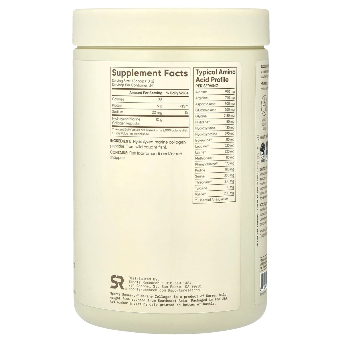 Sports Research Marine Collagen, Unflavoured, 340 g (12 oz) — alternate product view