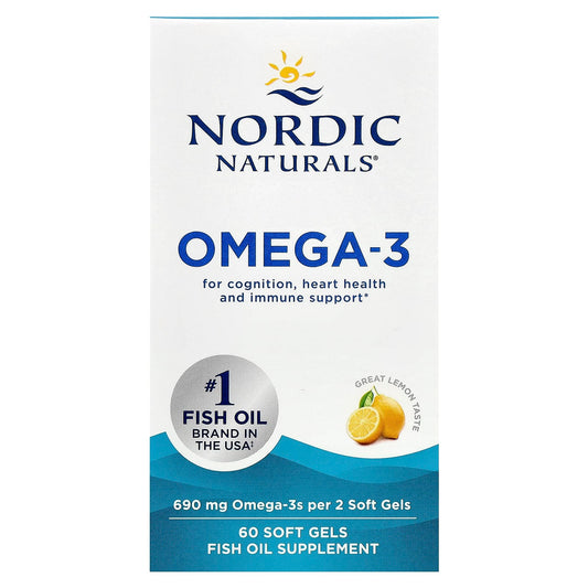 Nordic Naturals Omega-3 Fish Oil, Lemon, 345 mg, 60 Soft Gels