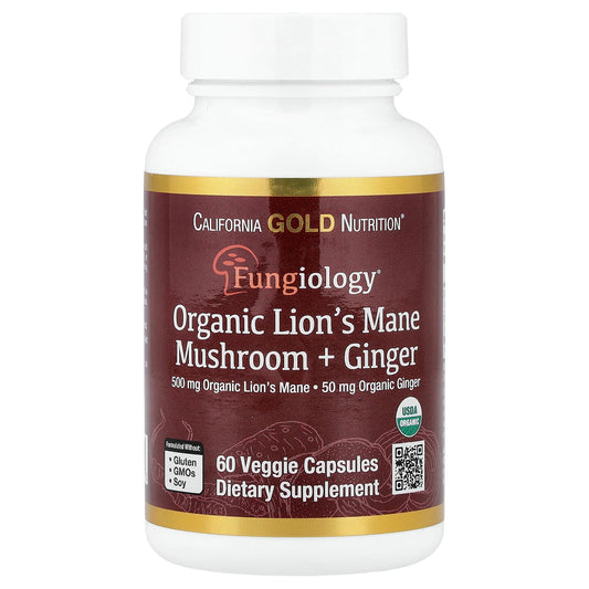 Super Nutrition Organic Lion's Mane Mushroom + Ginger 60 Veggie Capsules