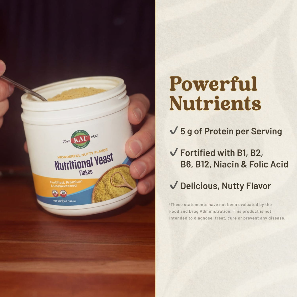 KAL Nutritional Yeast Flakes, Wonderful Nutty, 340 g (12 oz) - view 4