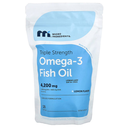 Micro Ingredients Omega-3 Fish Oil, Triple Strength, Lemon, 120 Softgels