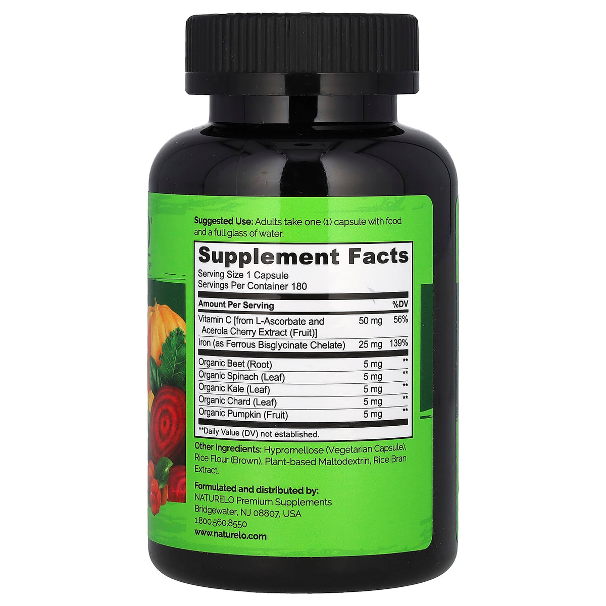 NATURELO Iron with Vitamin C, 180 Vegetarian Capsules - view 2
