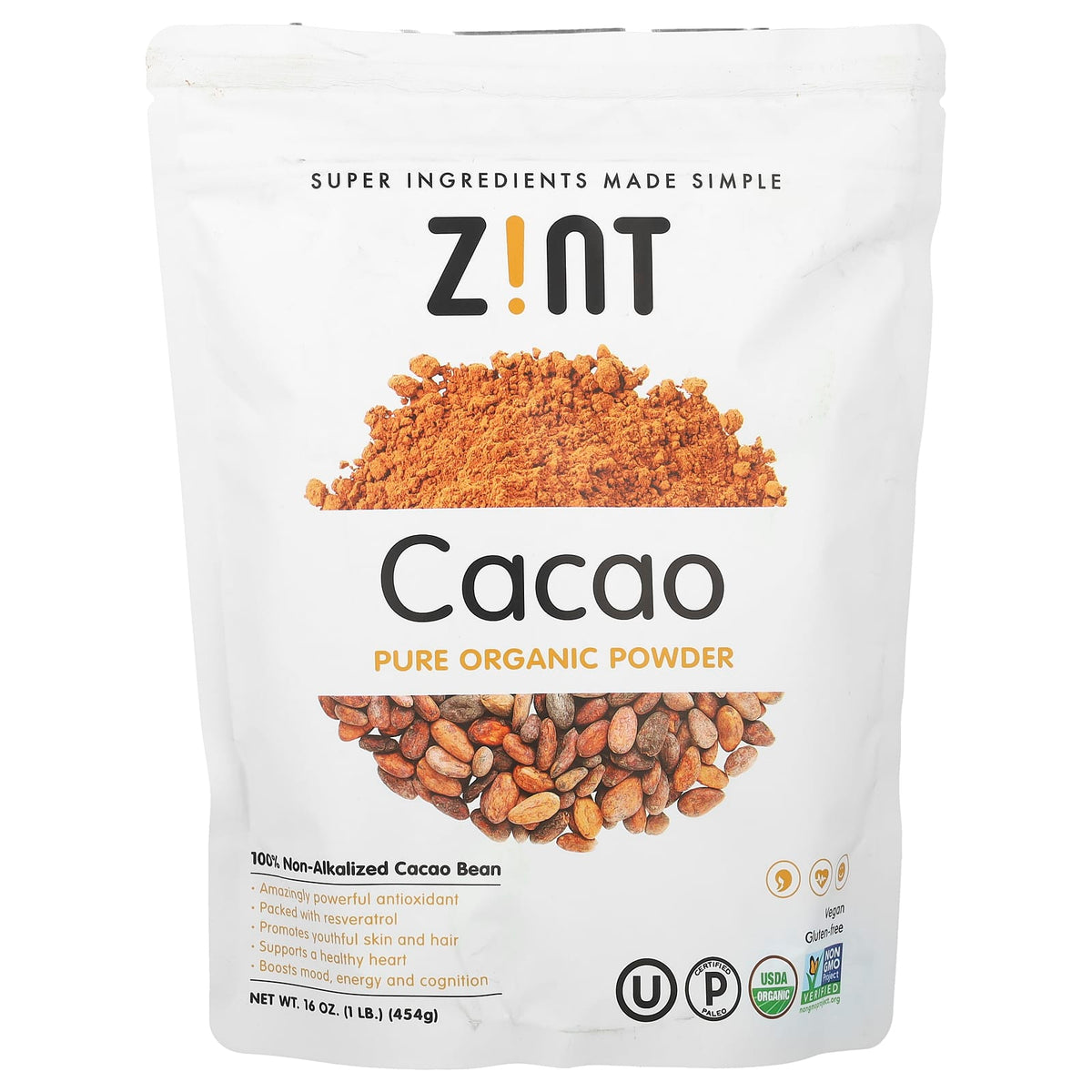 Zint Pure Organic Cacao Powder, 454 g (16 oz)