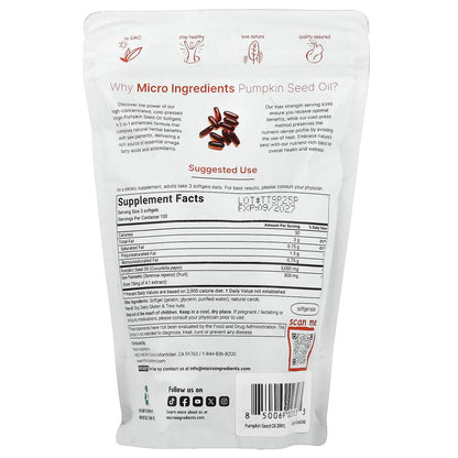 Micro Ingredients Pumpkin Seed Oil, Cold Pressed, 300 Softgels - view 2