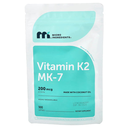 Micro Ingredients Vitamin K2 MK-7 200 mcg, 300 Softgels