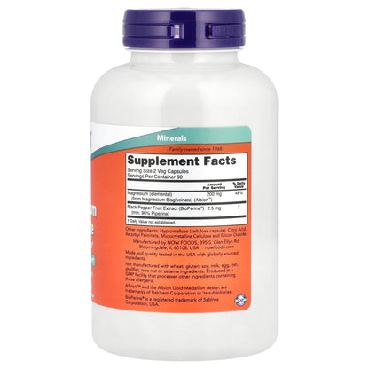 NOW Foods Magnesium Glycinate with BioPerine, 180 Veg Capsules - view 2