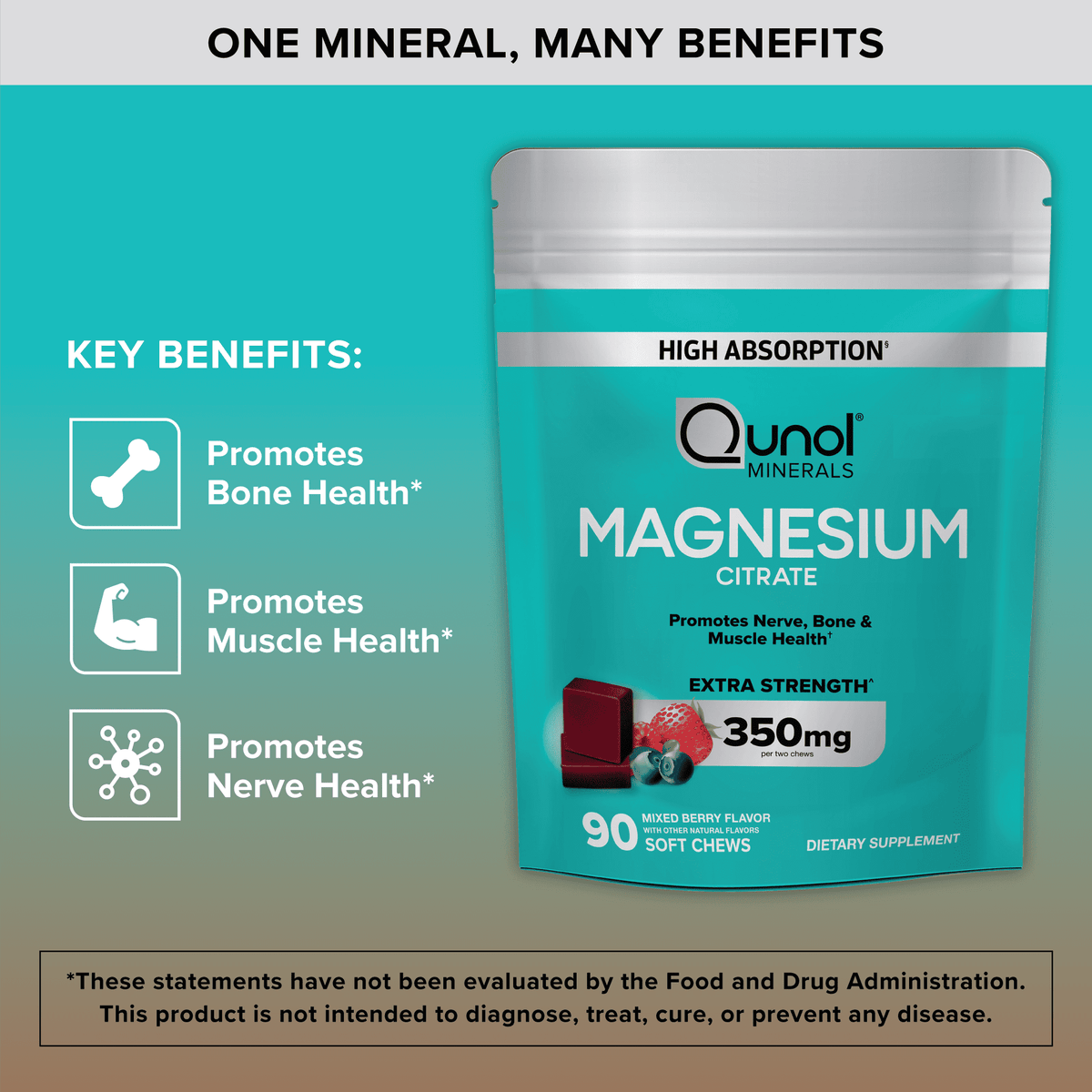 Qunol Magnesium Citrate, Mixed Berry, 90 Soft Chews (175 mg Each) - view 5