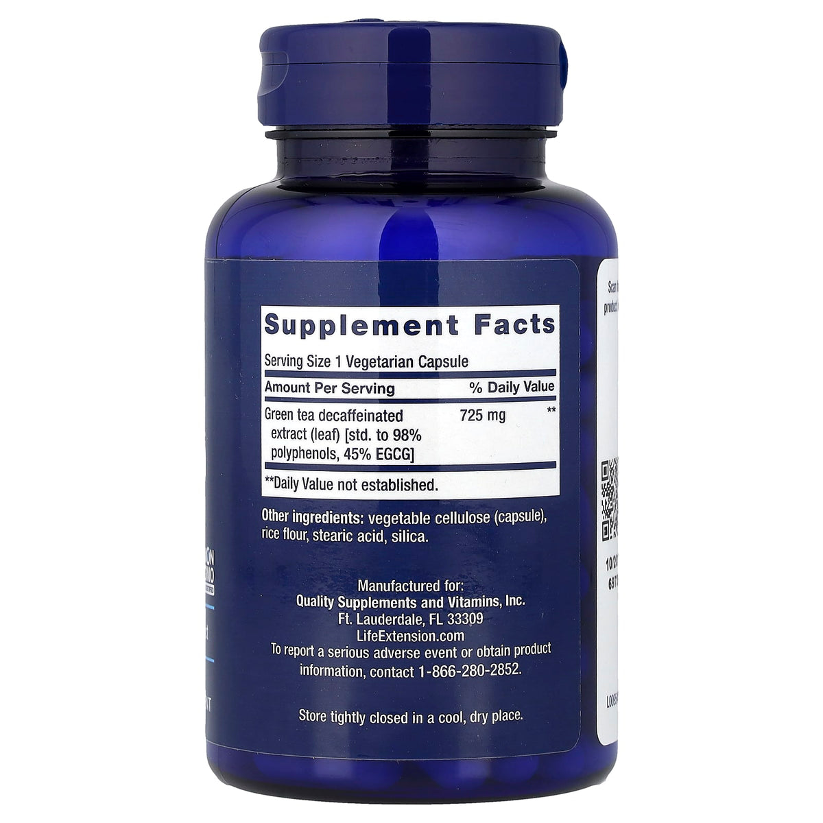 Life Extension Mega Green Tea Extract, Decaffeinated, 725 mg, 100 Veg Capsules - view 2
