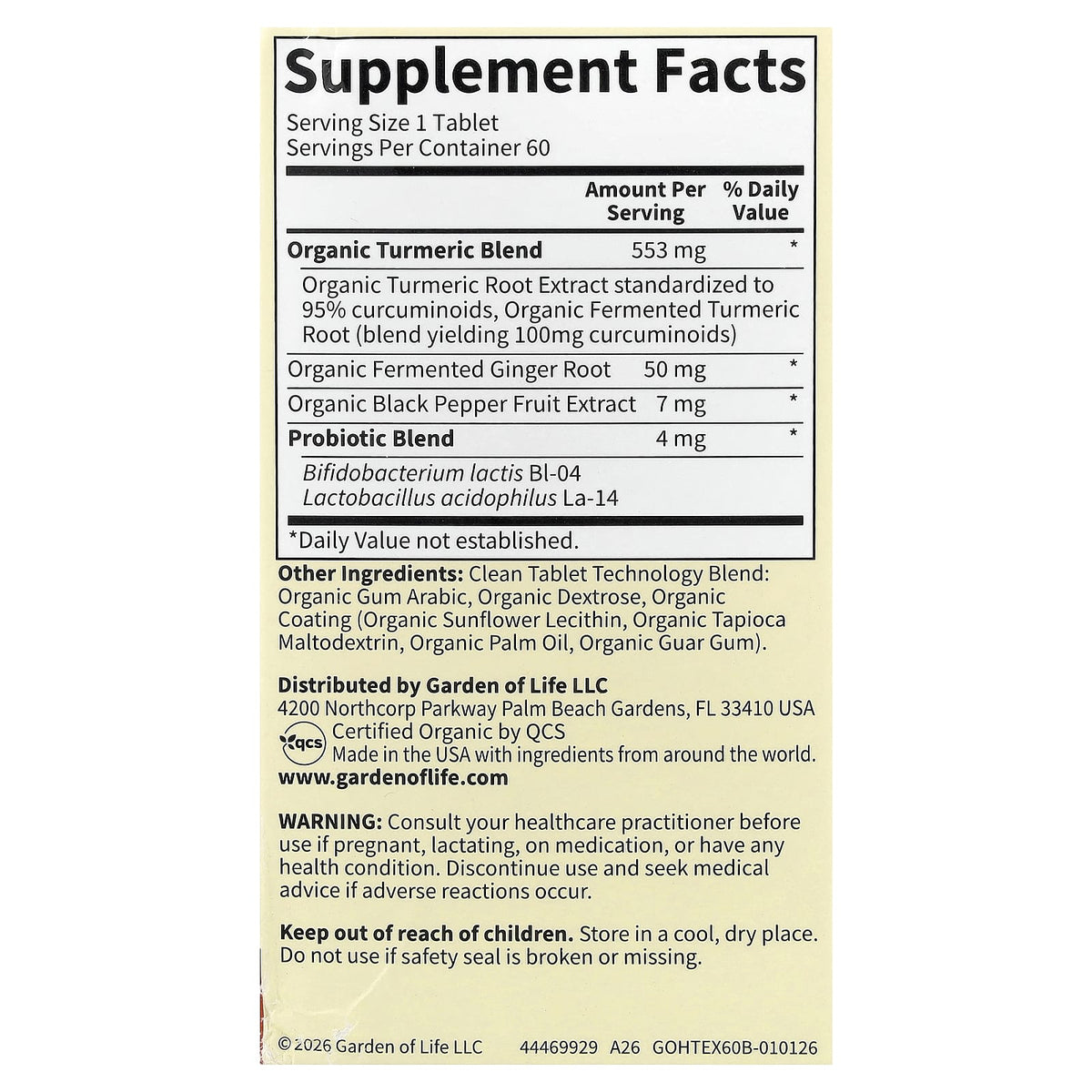 Garden of Life Organics Turmeric, 60 Vegan Tablets — alternate product view