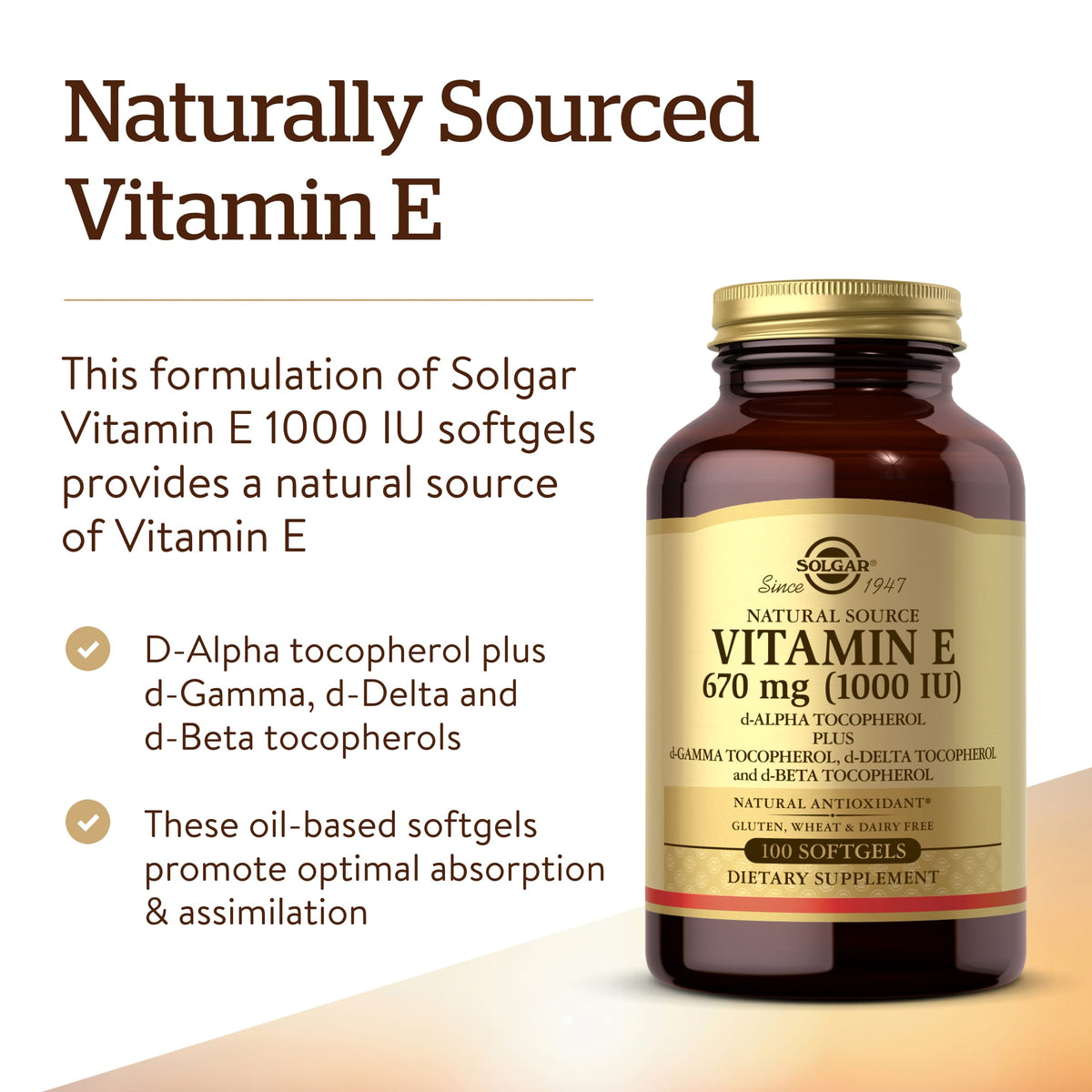 Solgar Vitamin E, 670 mg (1,000 IU), 100 Softgels - view 5