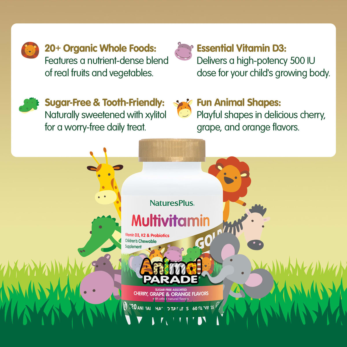 NaturesPlus Animal Parade Gold Children's Multivitamin, Assorted, 120 Tablets - view 4