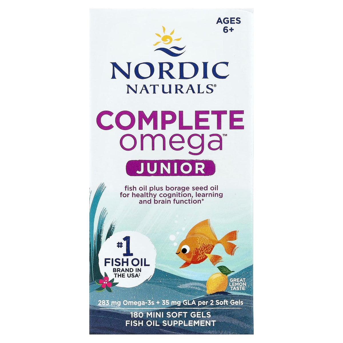 Nordic Naturals Complete Omega Junior, Lemon, Ages 6+, 180 Mini Soft Gels