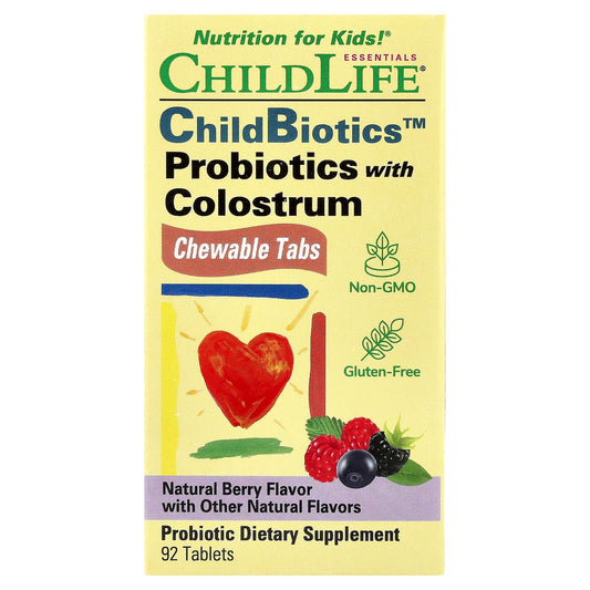 ChildLife ChildBiotics Probiotics with Colostrum, Natural Berry, 92 Tablets