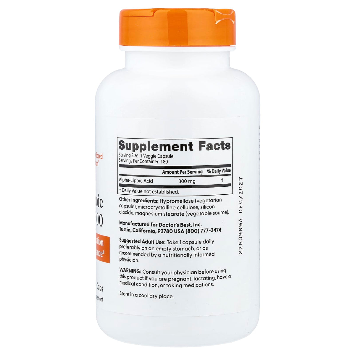 Doctor's Best Alpha-Lipoic Acid 300, 300 mg, 180 Veggie Capsules — alternate product view
