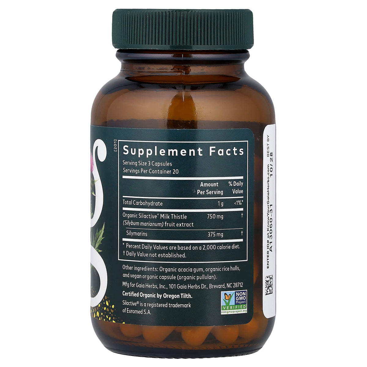 Gaia Herbs Milk Thistle, 60 Vegan Capsules (250 mg per Capsule) — alternate product view