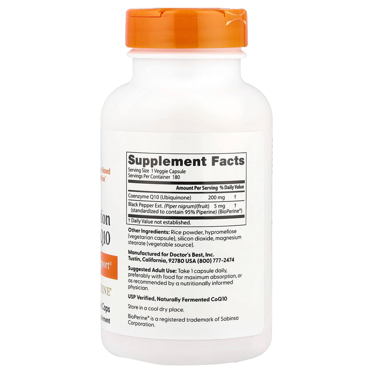 Doctor's Best High Absorption CoQ10, 200 mg, 180 Veggie Caps - view 2