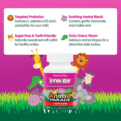 NaturesPlus Animal Parade Inner Ear Children's Chewable, Cherry, 90 Tablets - view 4