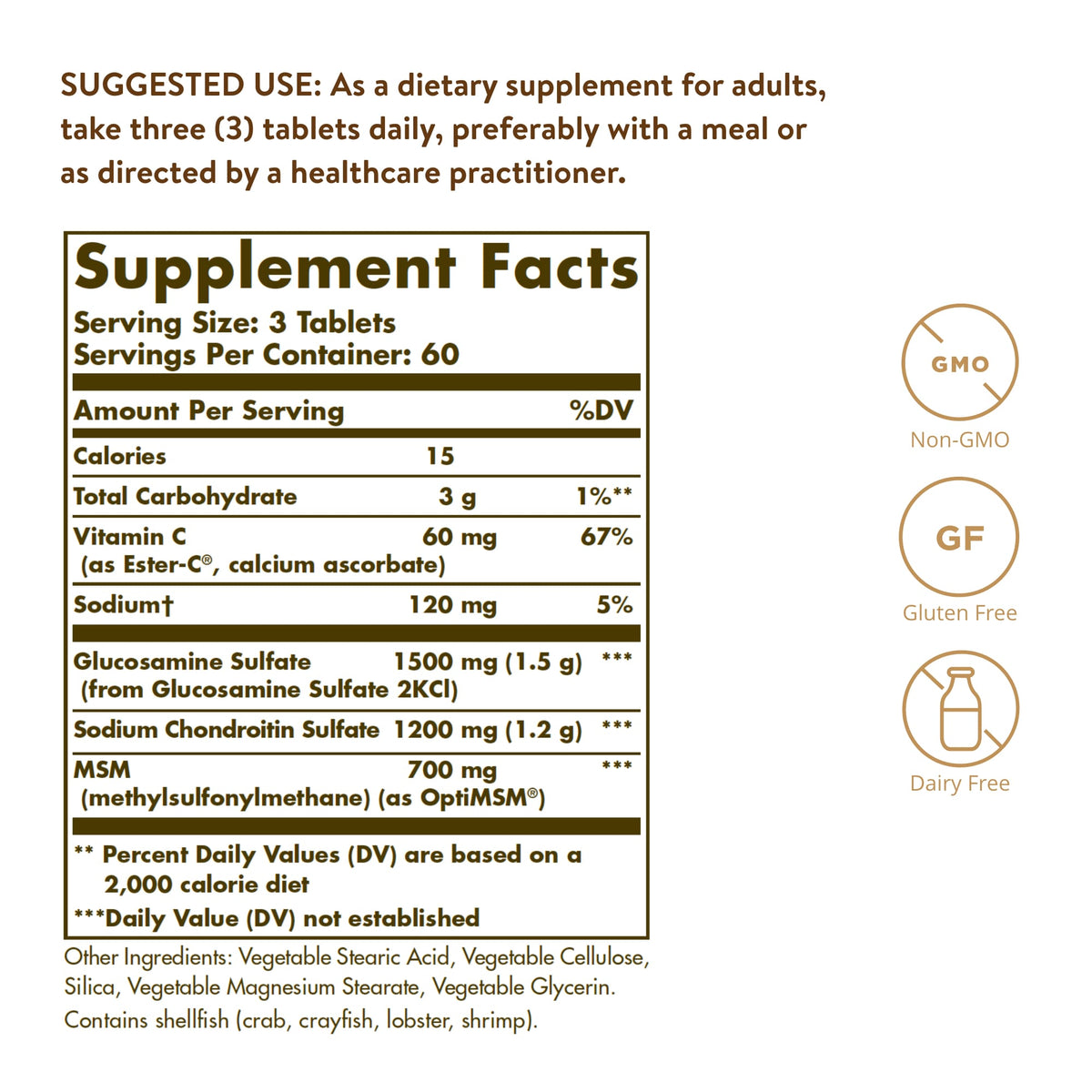 Solgar Glucosamine Chondroitin MSM with Ester-C, 180 Tablets - view 3