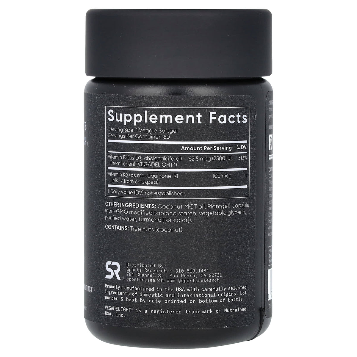 Sports Research D3 + K2 Plant-Based, 62.5 mcg/100 mcg, 60 Veggie Softgels - view 2