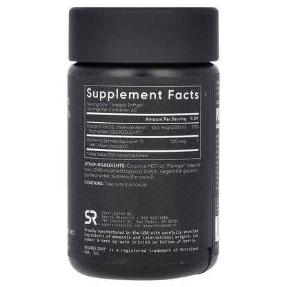 Sports Research D3 + K2 Plant-Based, 62.5 mcg/100 mcg, 60 Veggie Softgels - view 2