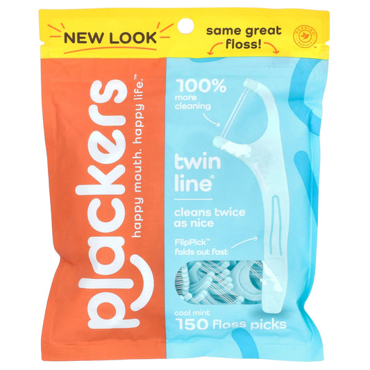 Plackers Twin-Line Floss Picks, Cool Mint, 150 Count