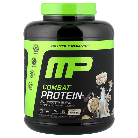 MusclePharm Combat Protein Powder, Cookies 'N' Cream, 1.9 kg (4.2 lb)