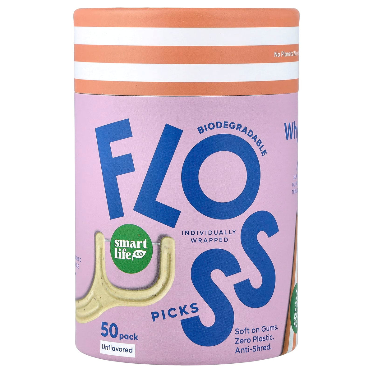 SmartLifeCo Biodegradable Floss Picks, Unflavoured, 50 Pack