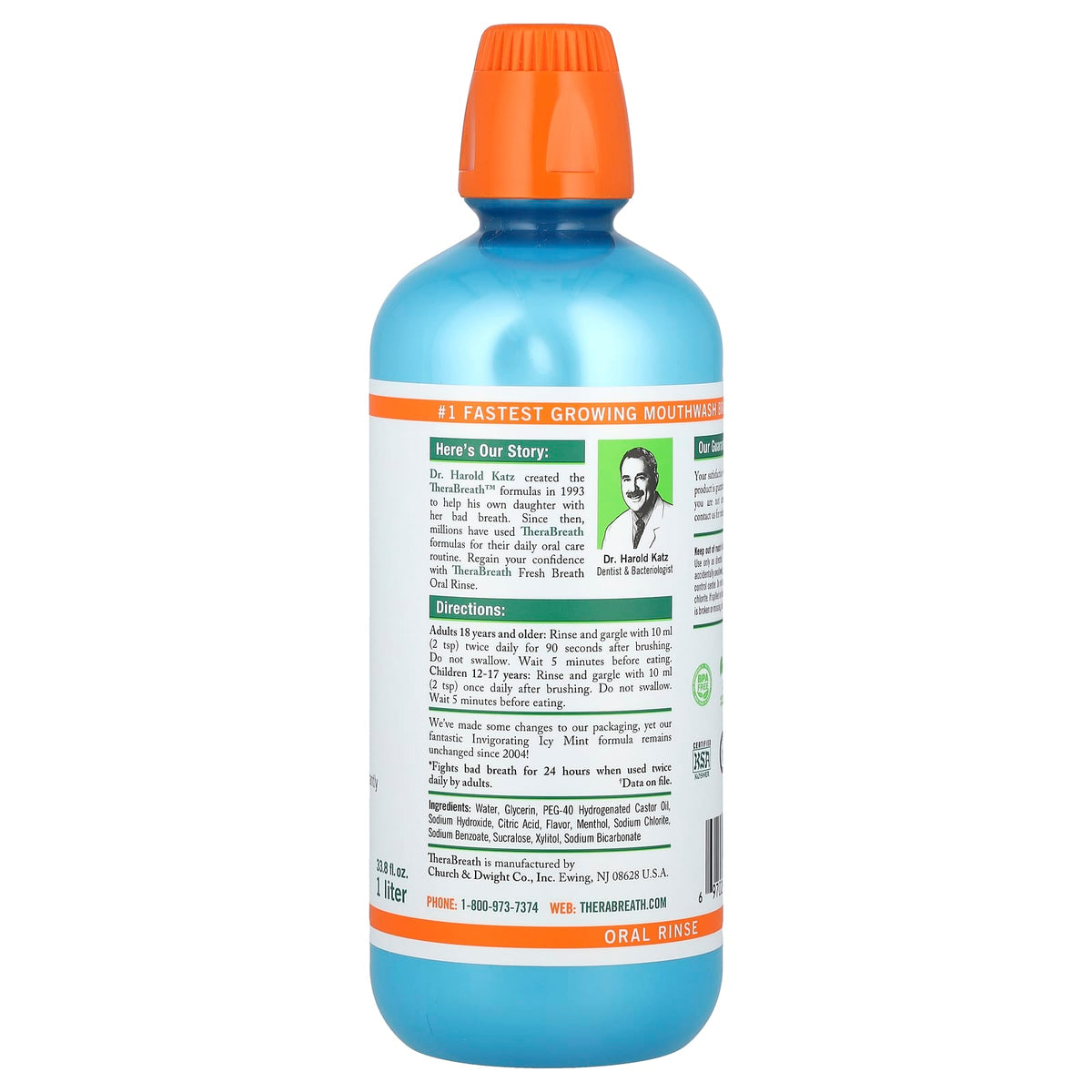 TheraBreath Fresh Breath Oral Rinse, Invigorating Icy Mint, 1 L (33.8 fl oz) - view 2