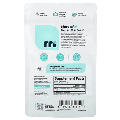 Micro Ingredients Vitamin K2 MK-7 200 mcg, 300 Softgels - view 2