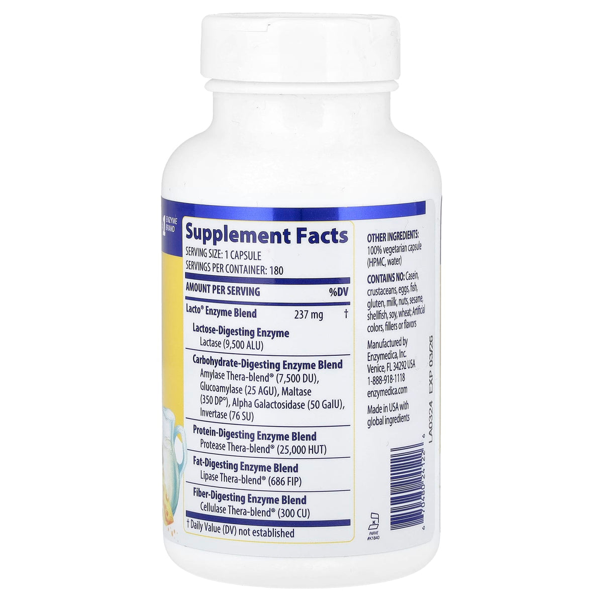 Enzymedica Lacto, 180 Capsules — alternate product view