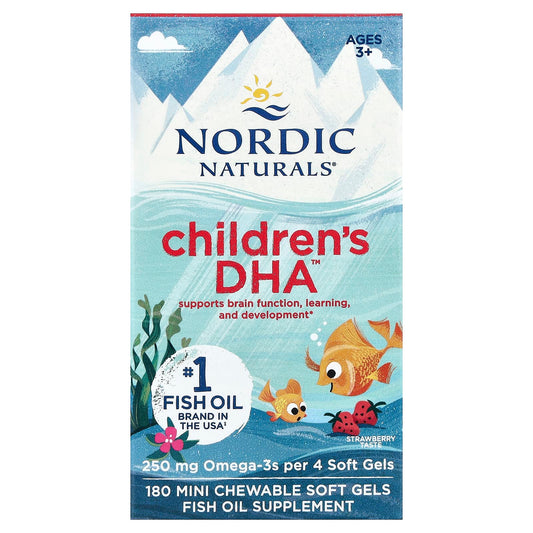 Nordic Naturals Children's DHA, Ages 3+, Strawberry, 180 Mini Chewable Soft Gels