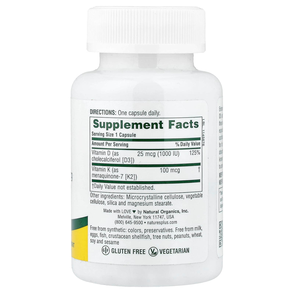 NaturesPlus Vitamin D3 & K2, 90 Capsules - view 2
