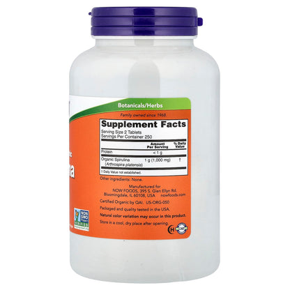 NOW Foods Certified Organic Spirulina, 500 mg, 500 Tablets - view 2