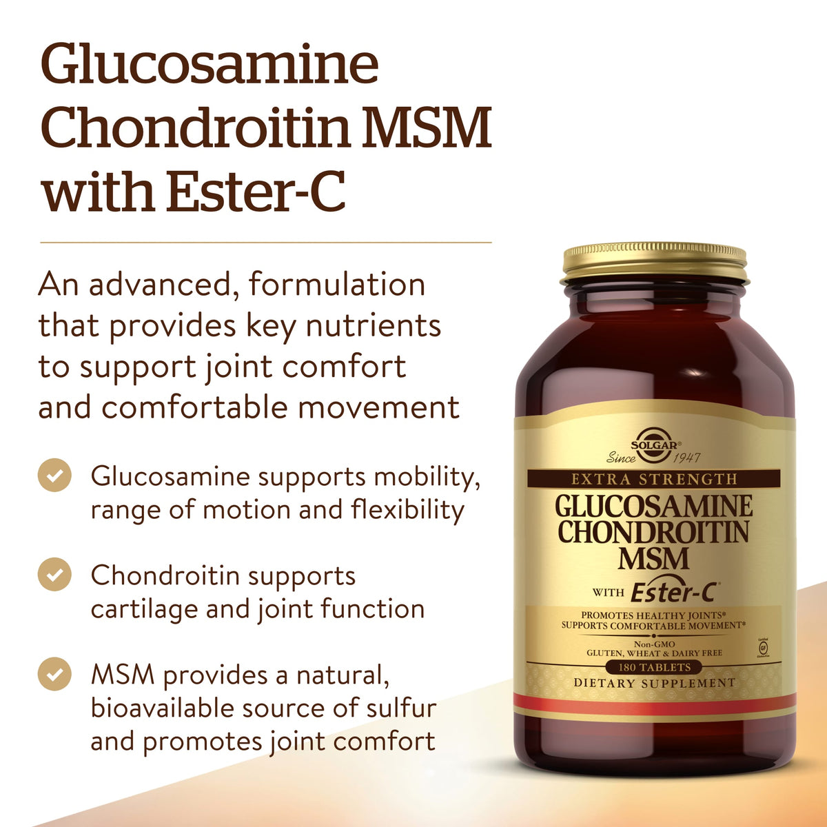 Solgar Glucosamine Chondroitin MSM with Ester-C, 180 Tablets - view 5